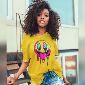 Gildan Yellow Short Sleeve Tee with Smiley Graphic S-XL